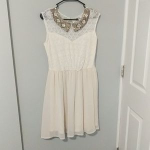 Pinky M cream dress with beaded collar